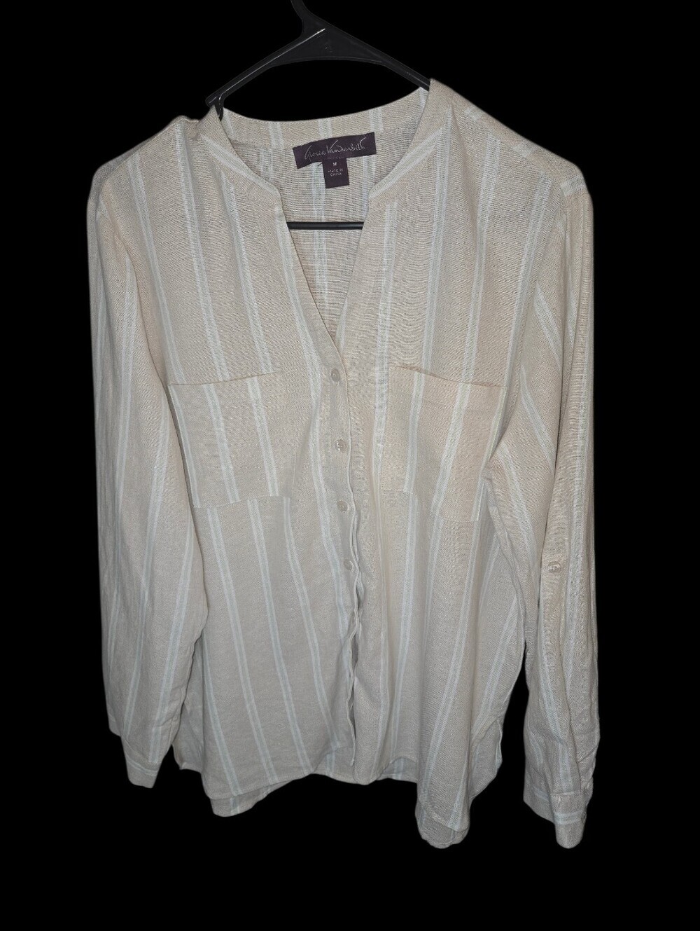 Linen Blend Button Down Women's Top, Lagenlook, Beachy, Casual, Woven, Sz Med - Picture 2 of 12